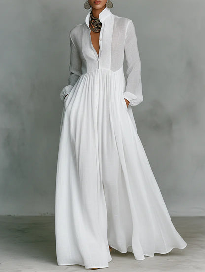 Rosa™ | Vestido maxi minimalista de algodón y lino