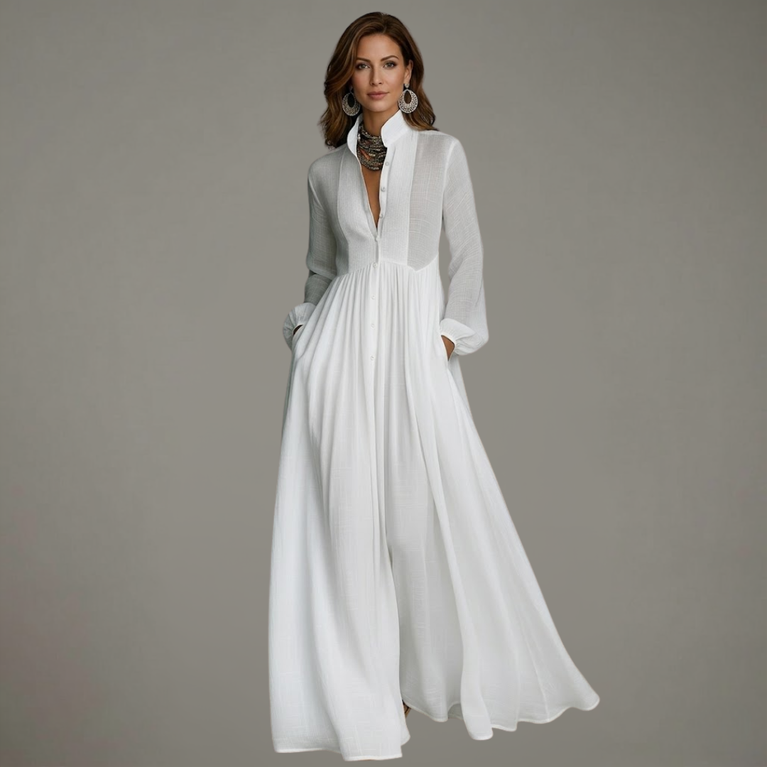 Caroline™ | Minimalist Cotton & Linen Maxi Dress