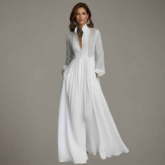 Caroline™ | Minimalist Cotton & Linen Maxi Dress