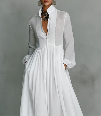 Rosa™ | Vestido maxi minimalista de algodón y lino